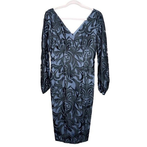 JS COLLECTION Size 6 Lela Blouson Sleeve Midi Dress Black Gunmental - Picture 2 of 8